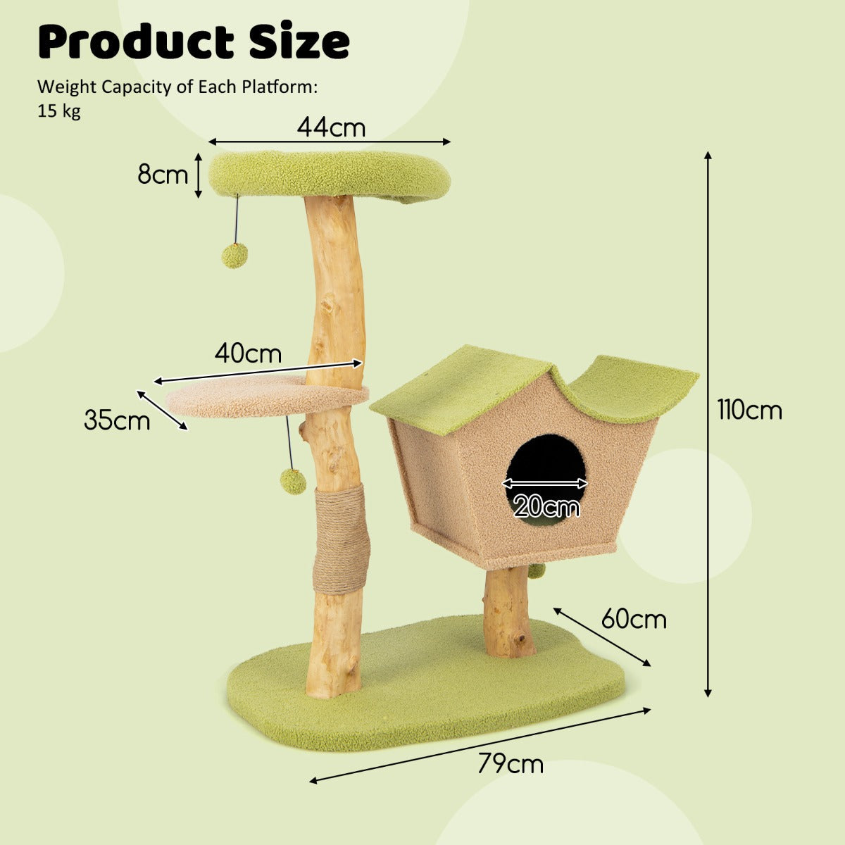 NNECW 110CM Cat Tree with Padded Top Perch for Pet-3