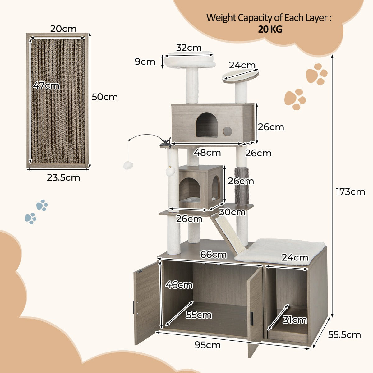 NNECW Modern Cat Tower with Double Condos for Indoor Cars-3