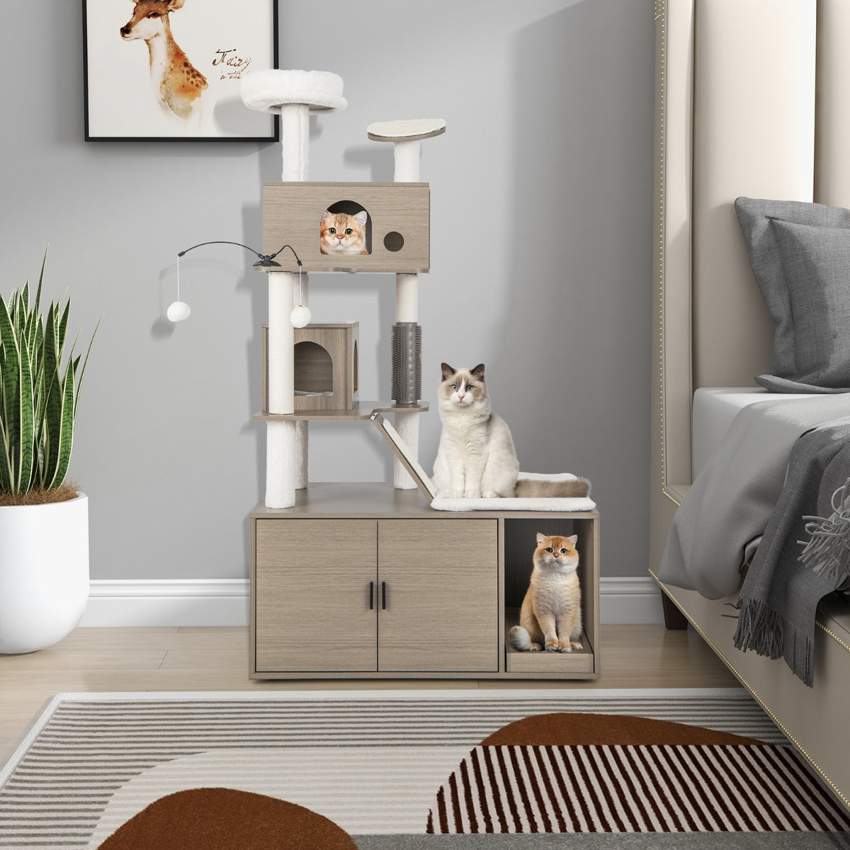 NNECW Modern Cat Tower with Double Condos for Indoor Cars-0