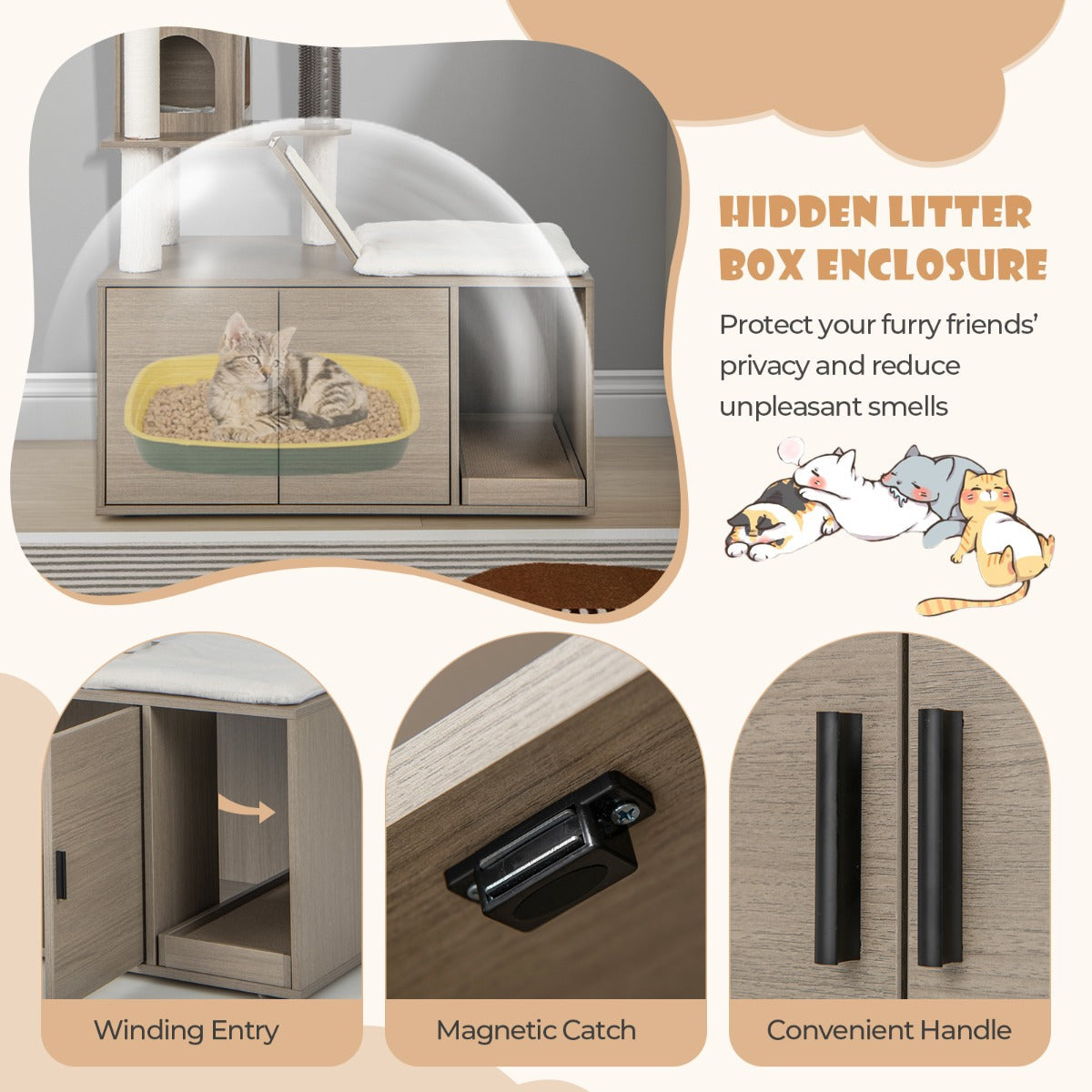 NNECW Modern Cat Tower with Double Condos for Indoor Cars-4