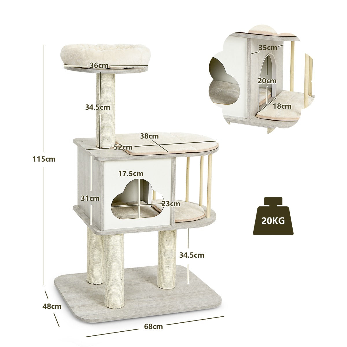 NNECW Modern Cat Tower with Platform Scratching Posts for Kittens and Cats-3
