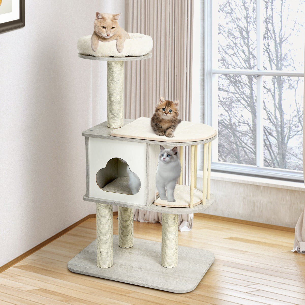 NNECW Modern Cat Tower with Platform Scratching Posts for Kittens and Cats-4