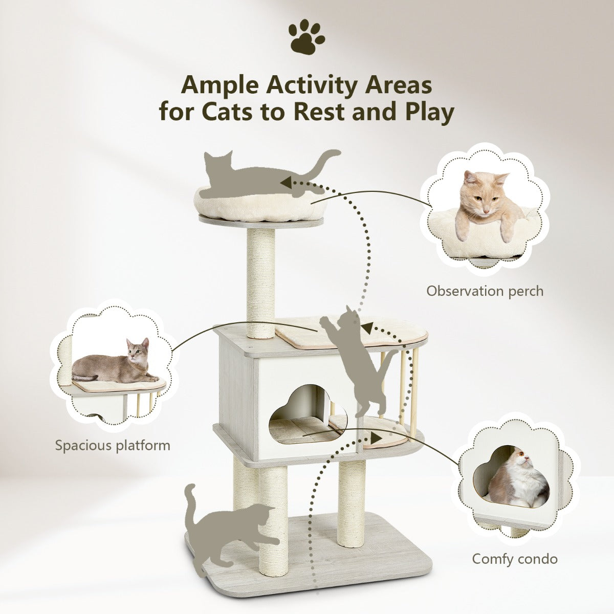 NNECW Modern Cat Tower with Platform Scratching Posts for Kittens and Cats-2