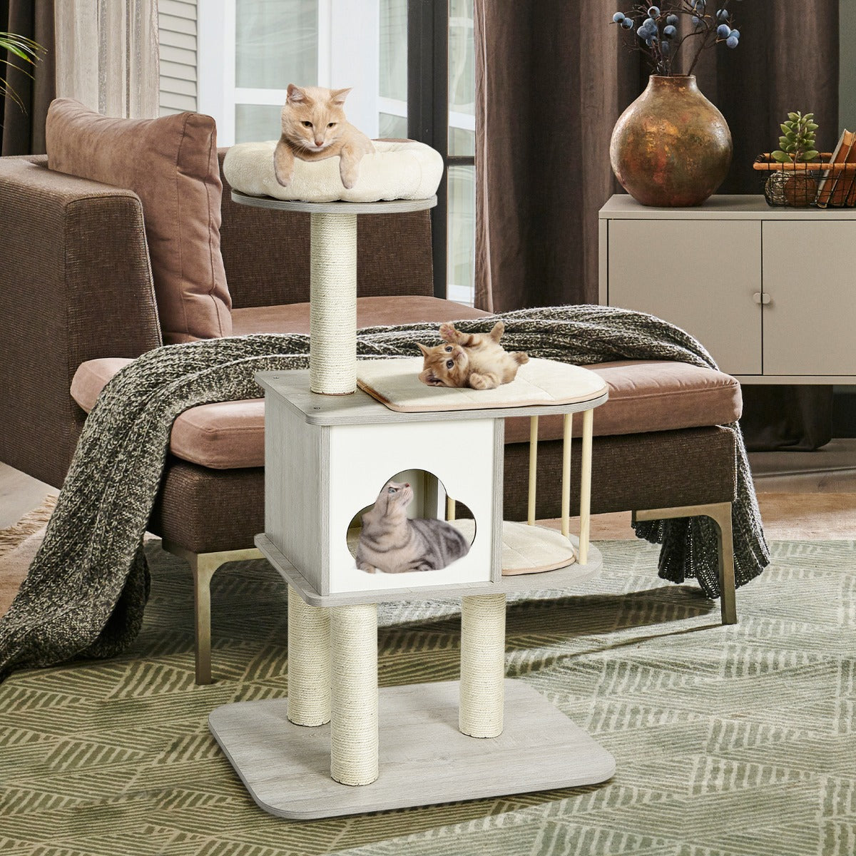 NNECW Modern Cat Tower with Platform Scratching Posts for Kittens and Cats-0