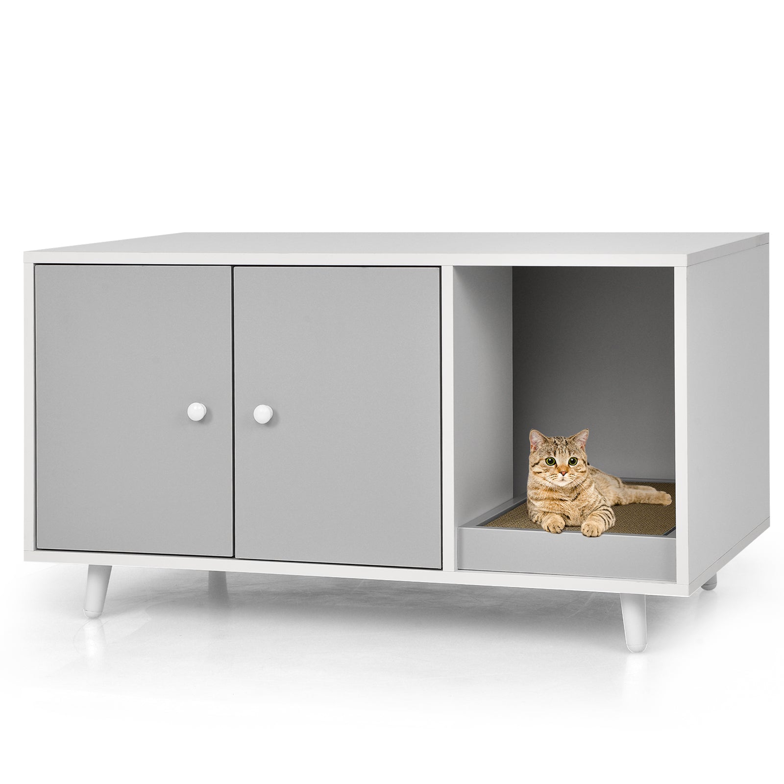 NNECW Cat Litter Box Enclosure with Divider for Large Cat &amp Kitty-Grey-1