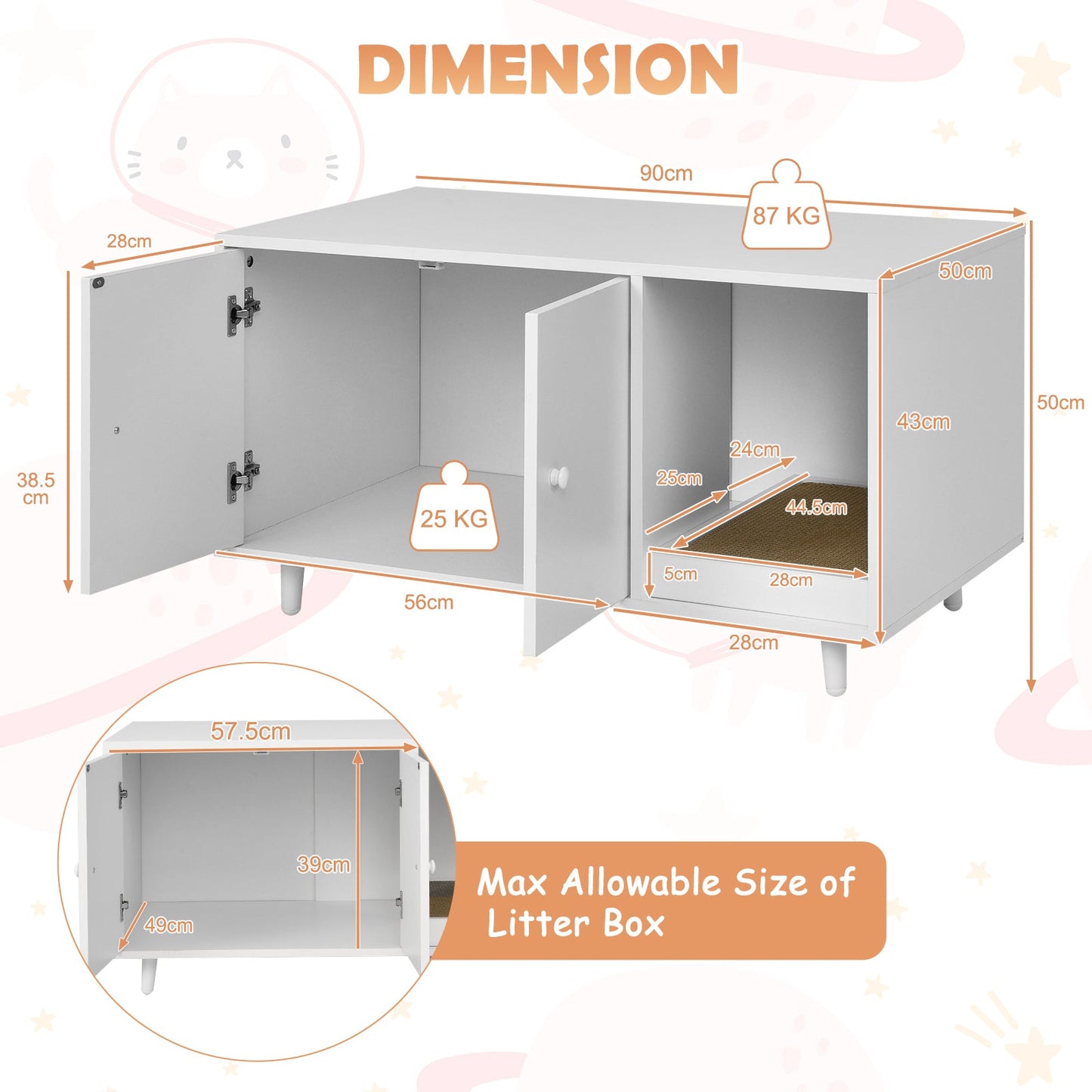 NNECW Cat Litter Box Enclosure with Divider for Large Cat & Kitty White-3