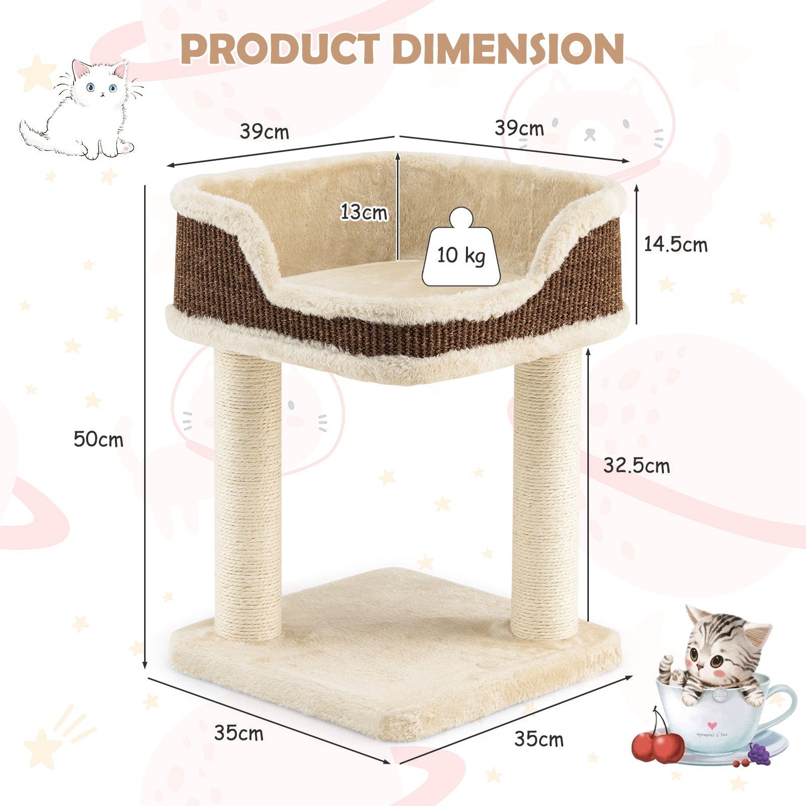 NNECW Compact Cat Tree Tower for Scratching Relaxing &amp Sleeping-Beige-3