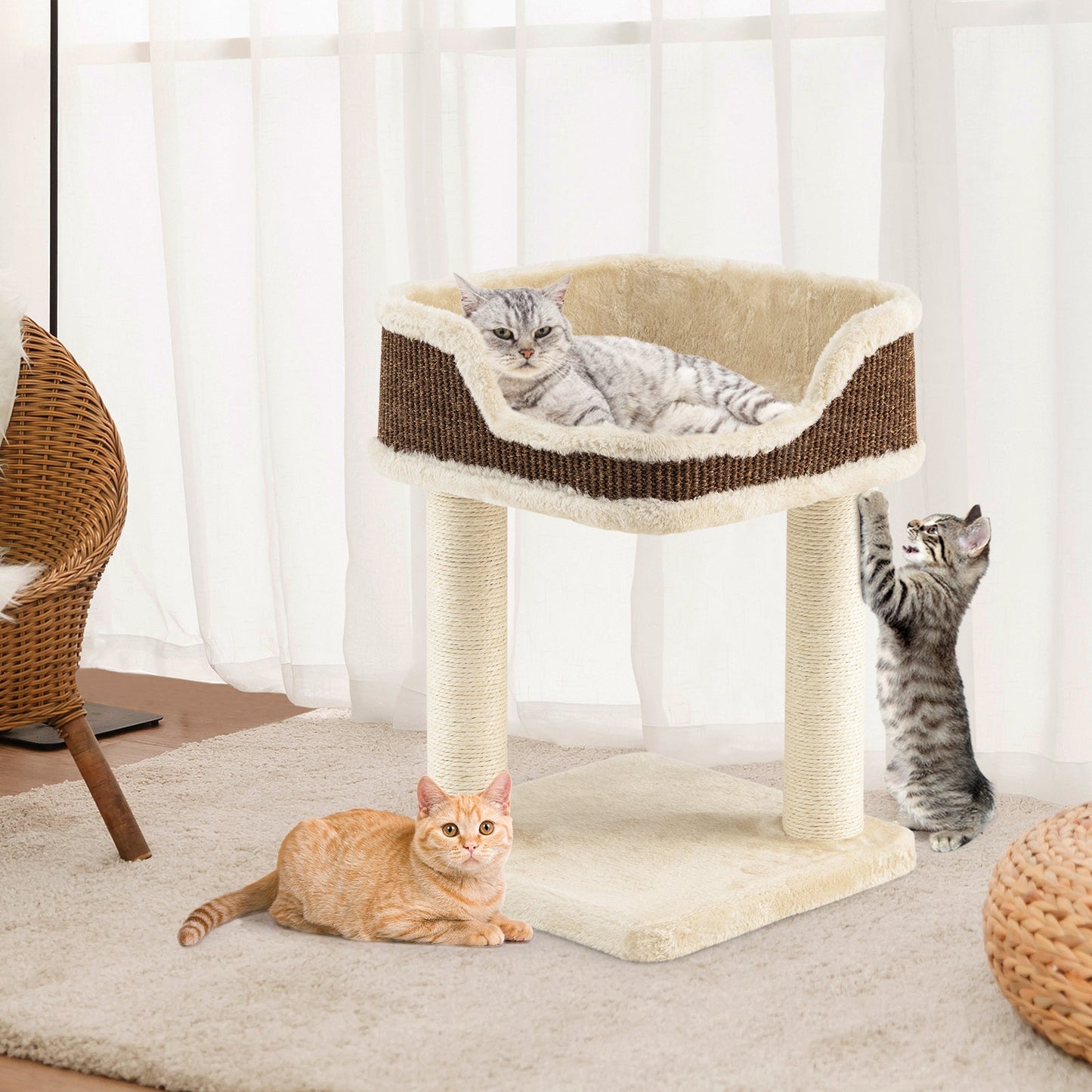 NNECW Compact Cat Tree Tower for Scratching Relaxing &amp Sleeping-Beige-0
