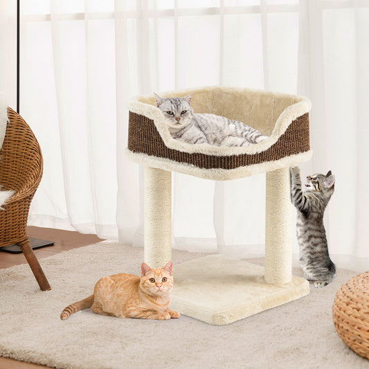 NNECW Compact Cat Tree Tower for Scratching Relaxing &amp Sleeping-Beige-0