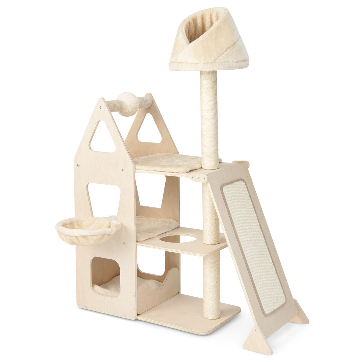 NNECW Multi-Layer Wooden Cat Tree with Plush Perch for Kitten-1